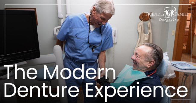 The Modern Denture Experience Patient laughing with doctor